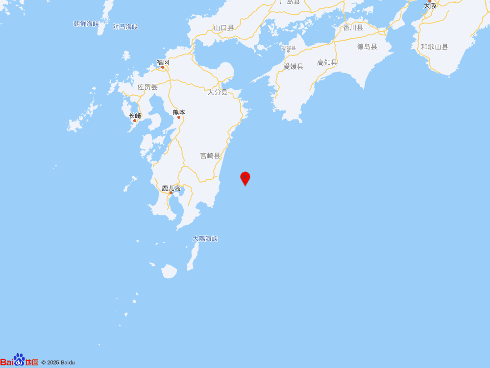日本九州岛附近海域（北纬31.75度，东经131.95度）发生5.7级地震