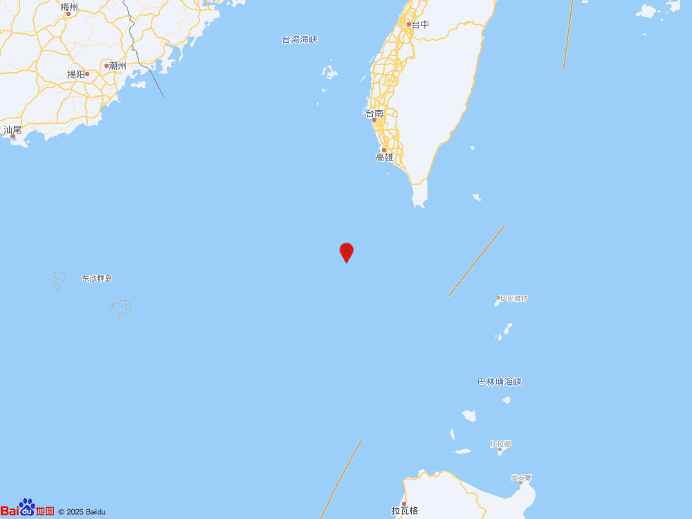 南海海域（北纬21.27度，东经119.82度）发生4.4级地震