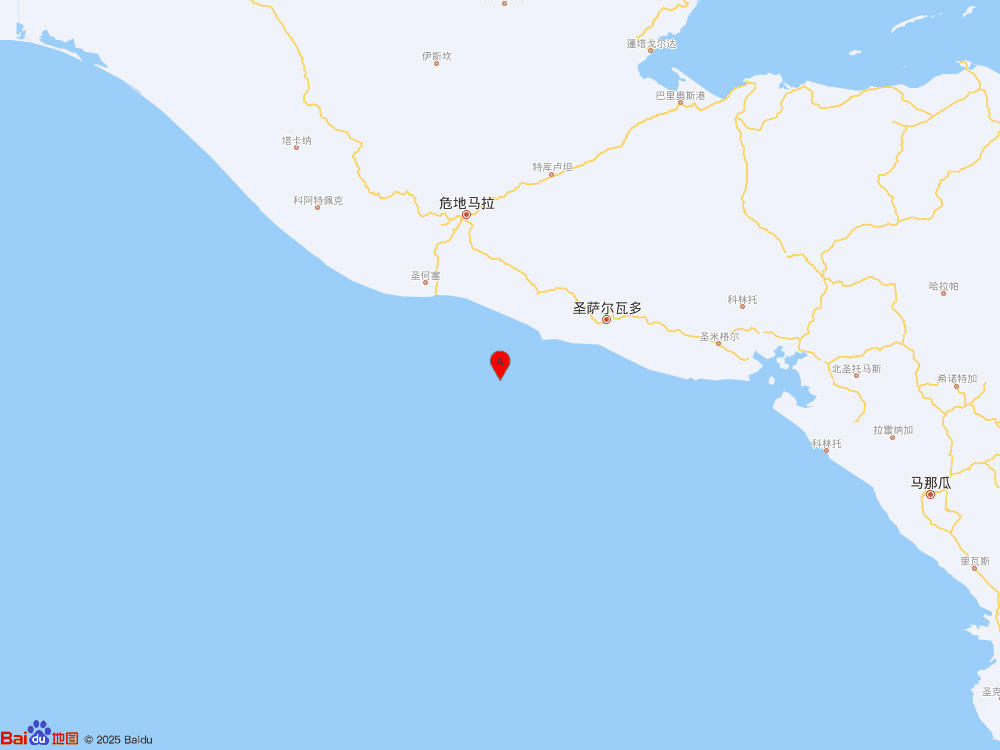 中美洲沿岸远海（北纬13.20度，东经-90.20度）发生6.0级地震
